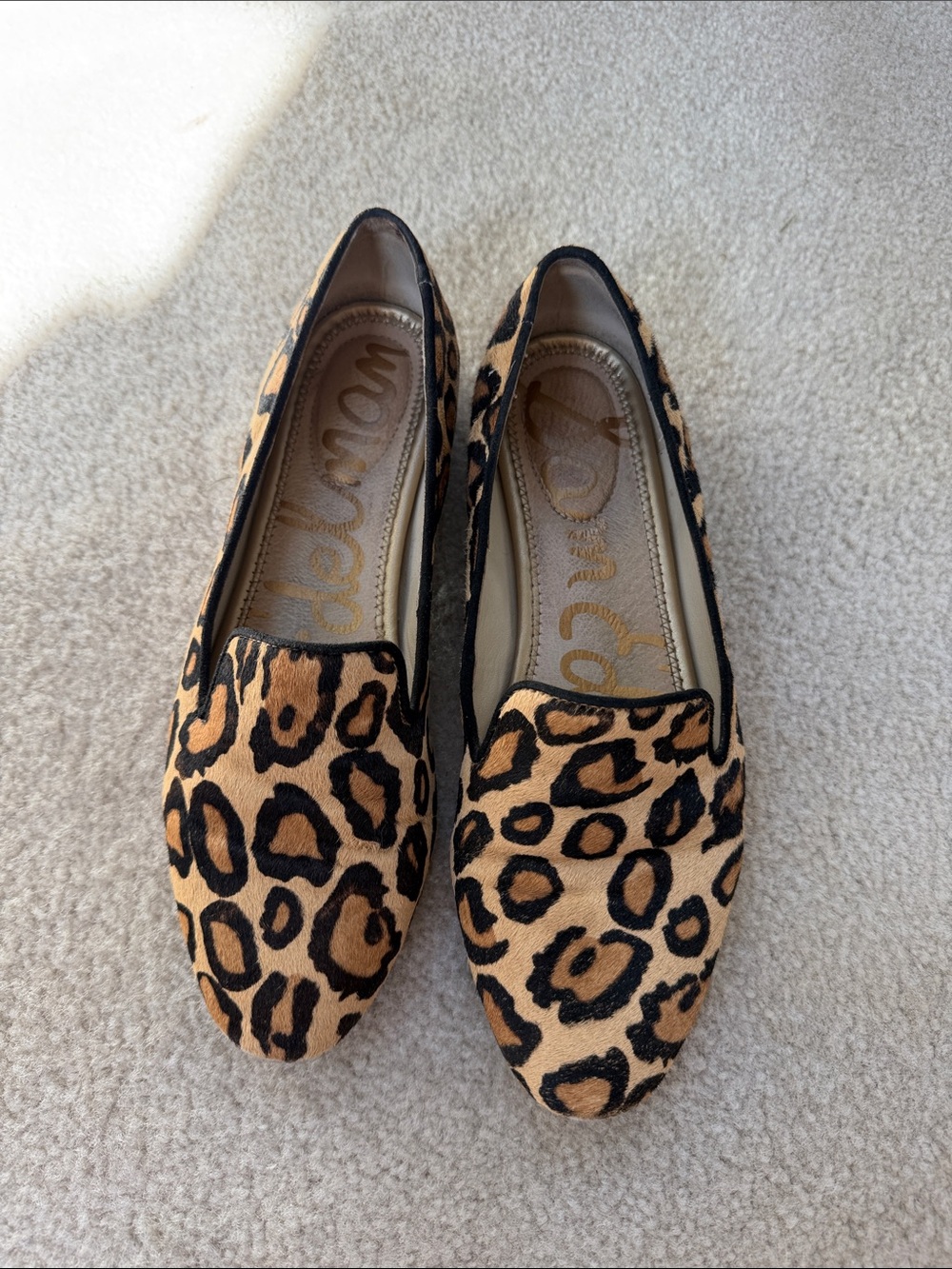 Sam Edelman Leopard Print Slip-On Flats in Tan and Black
